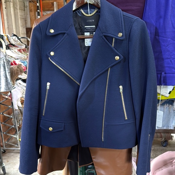 J. Crew Jackets & Blazers - J. Crew Blue wool Jacket Asymmetrical Moto Style NWT